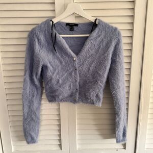 FOREVER 21 Y2K PURPLE FUZZY CROP CARDIGAN SZ S
